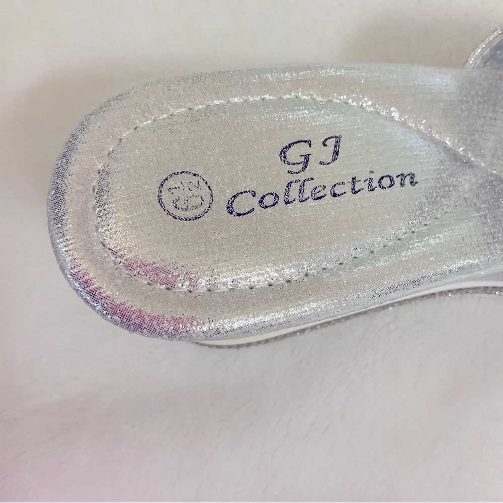 GJ Collection Silver Rhinestone Wedge Sandals Size 6.5 NWOT